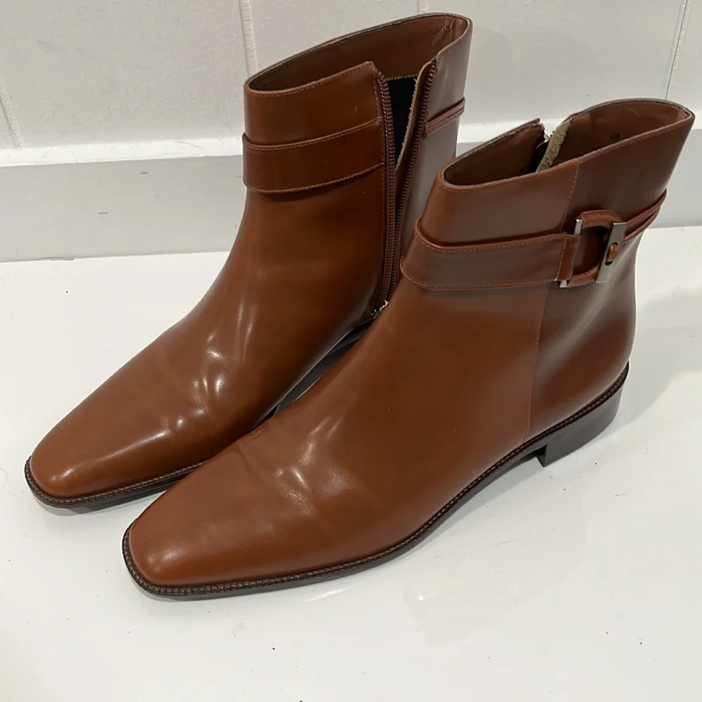 Talbots Western Ankle Booties Sz 9B  Brown Leather Equestrian Boots